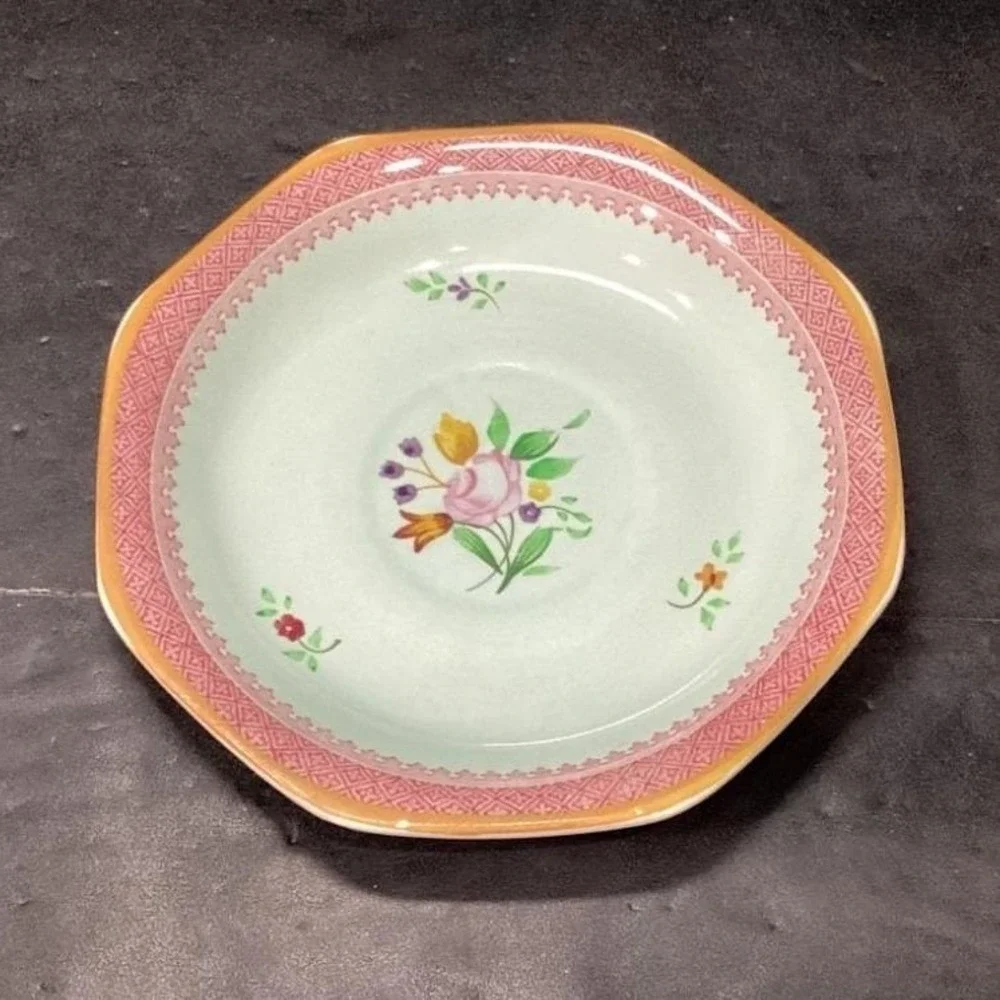 Adams Calyx Ware Lowestoft Dessert Plates, Set of 2 Hand-Painted Fruit Tableware